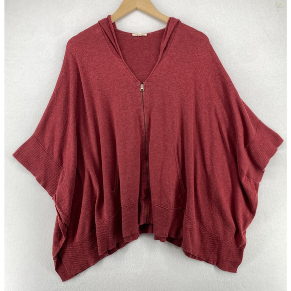 EILEEN FISHER Sweater S Organic Cotton Hoodie Poncho Full Zip Jumper Red - Picture 1 of 13